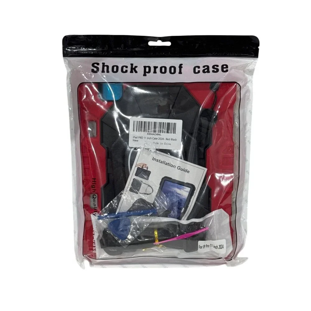 Shockproof Case For iPad Pro 11 Inch 2024 Red & Black With Screen Protector & St
